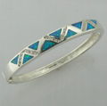 925 STERLING SILVER BANGLE WITH SYNTHETIC OPALS & DIAMOND CZ 1