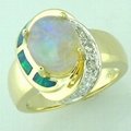 14K GOLD RING WITH NATURAL AUSTRALIAN OPAL & DIAMONDS