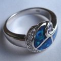 925 STERLING SILVER RING WITH SYNTHETIC OPALS & DIAMOND CZ