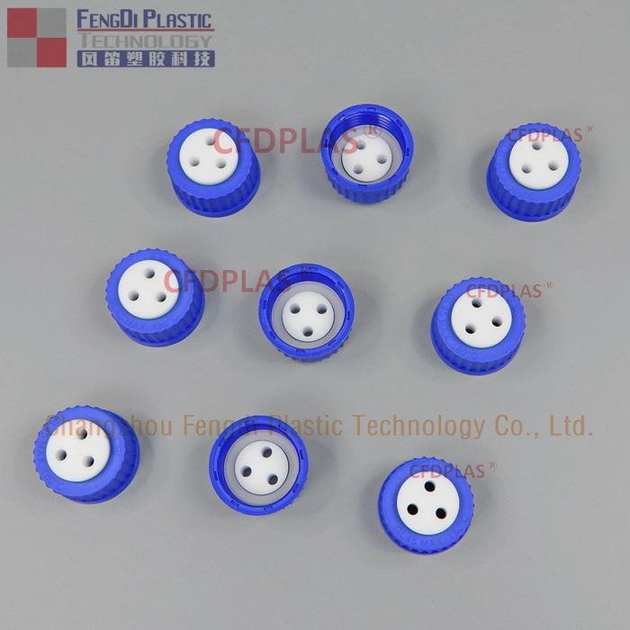 3-Port Solvent Safety Cap,GL45,PBT,Blue Collar