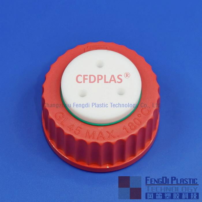 3-Port Solvent Safety Cap,GL45,PBT,Red Collar