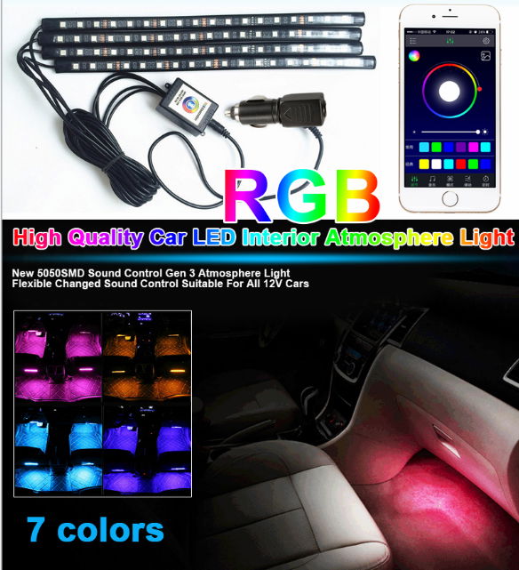 4PCS White Car Interior Charge Foot Floor 18LED Decorative Atmosphere Lamp 