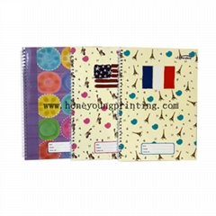 Soft cover double spiral notebook assorted designs 8mm single line with red marg