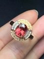 Natural red tourmaline 18k gold ring set with diamonds. 1