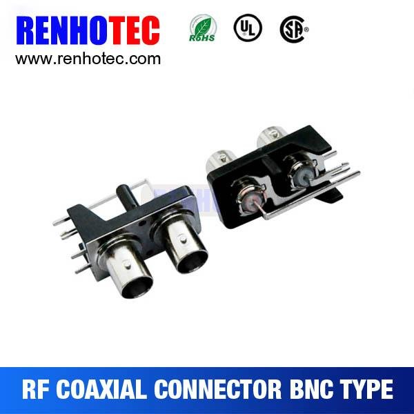 pcb mount coaxial adapter female dual bnc connector 