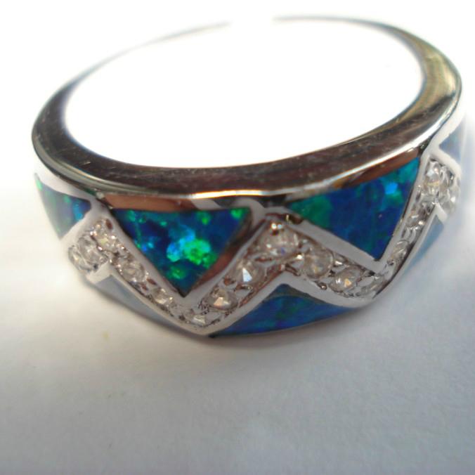 925 STERLING SILVER RING WITH SYNTHETIC OPALS & DIAMOND CZ