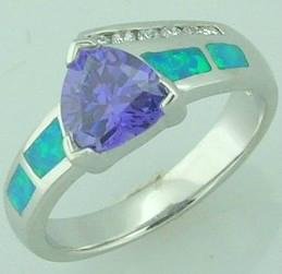 925 STERLING SILVER RING WITH SYNTHETIC OPALS, SYN AMETHYST 