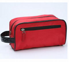 Red oxford cloth pu handle cosmetic bag