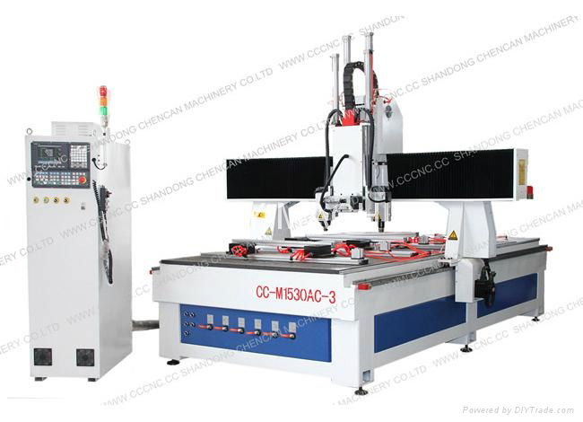 Three workstages Wood CNC Router with Free-rotating Head