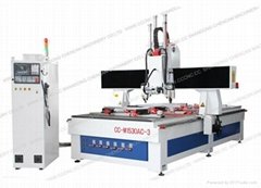 Three workstages Wood CNC Router with Free-rotating Head 
