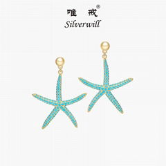 Silverwill 2018 Fashion jewelry elegant Women's Big Starfish Studs Earrings