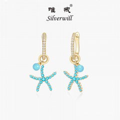 Silverwill genuine 925 Sterling Silver sparkling zircon design starfish earrings