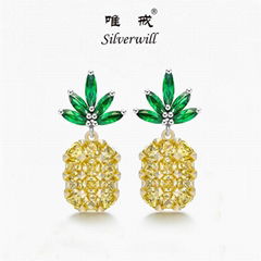 Silverwill 2018 Popular zirconia Lovely Pineapple Stud Earrings fashion jewelry