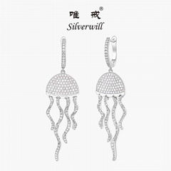 Silverwill Sterling 925 Silver delicate Natural opal Jellyfish dangle earrings