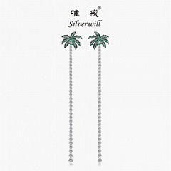 Silverwill stylish Coconut tree long drop earrings fashion summer jewelry