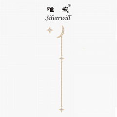 Silverwill 2018 Brilliant design 925 sterling silver moon star drop earrings