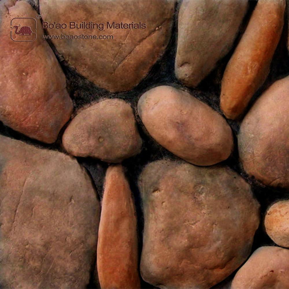 Faux river rock cobble and pebble stone exterior wall garden decoration