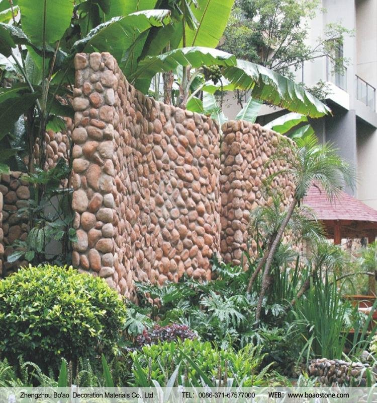 Faux river rock cobble and pebble stone exterior wall garden decoration 4