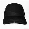 Custom Black Cotton Blank Plain Frayed Distressed Strapback Baseball Cap 1