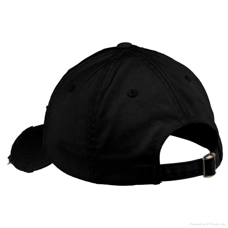 Custom Black Cotton Blank Plain Frayed Distressed Strapback Baseball Cap 2