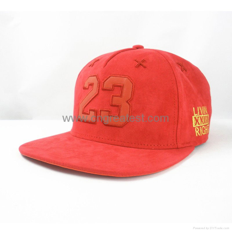 Hot Sale Suede 5 Panel Embroidery Flat Brim Snapback Cap 3