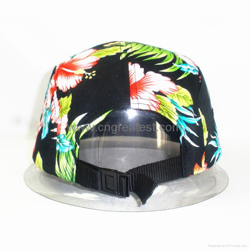 Fashion Hot Sale Floral Pattern Leather Strap 5 Panel Snapback Hat 2