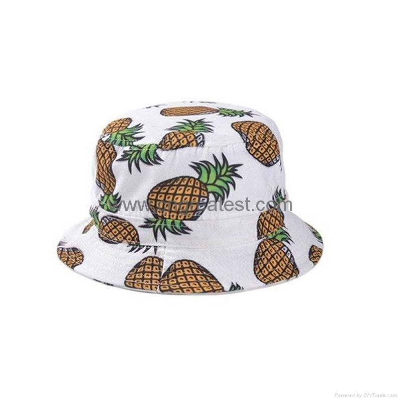 100% White Cotton Pineapple Printed Children Kids Bucket Hat