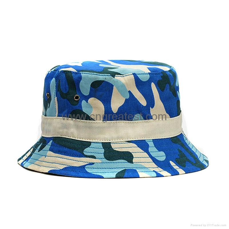 Custom Blue Camo Cotton Woven Label Bucket Hat bucket hat Great