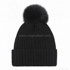 Custom Knitted Winter Hat With Fur Pom Pom