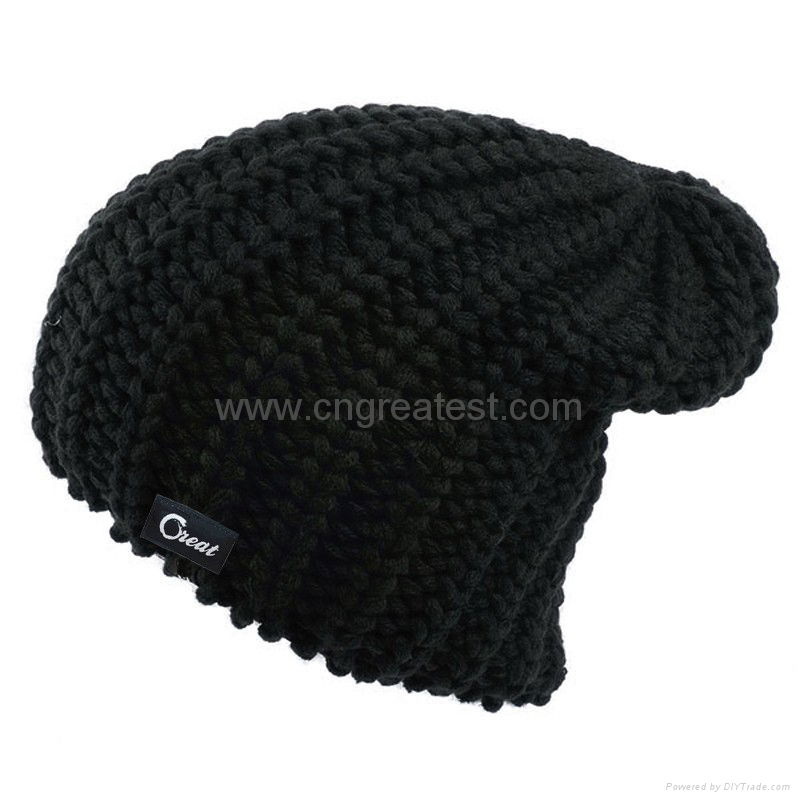 2015 Wholesale Custom Black Cotton Skull Beanie Caps