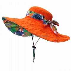 Nylon Floral Pattern Wide Brimmed Sun