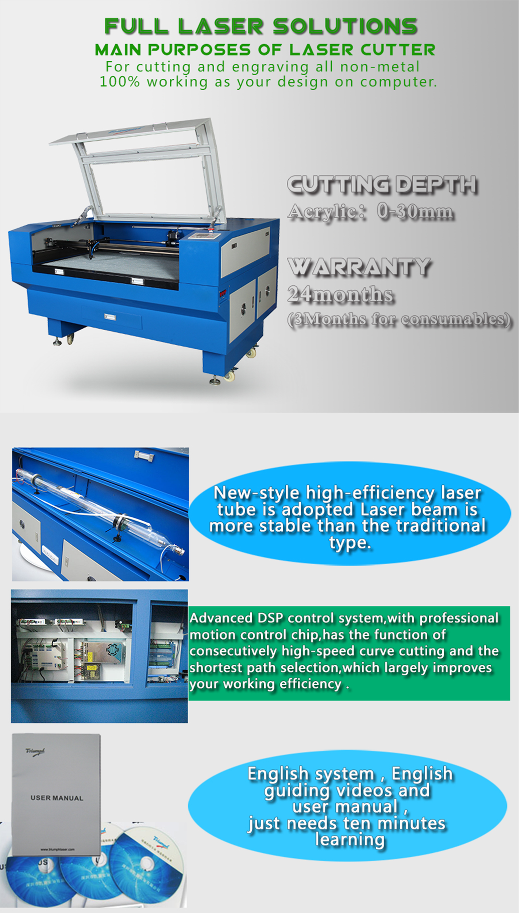 Triumph CE FDA Laser cutting machine wood acrylic laser cutter engraver