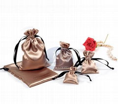 High Quality  Custom Printed Drawstring Satin Jewelry Pouches