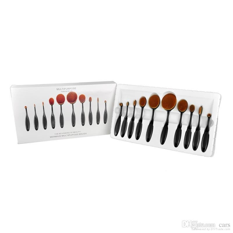 10pcs oval makeup brushes set