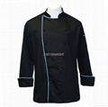 Hot-sale Traditional Black Twill w/Blue Piping/Pocket chef coat/chefs wear 1