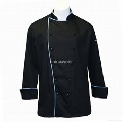 黑色長袖廚師服（鑲藍色牙條）