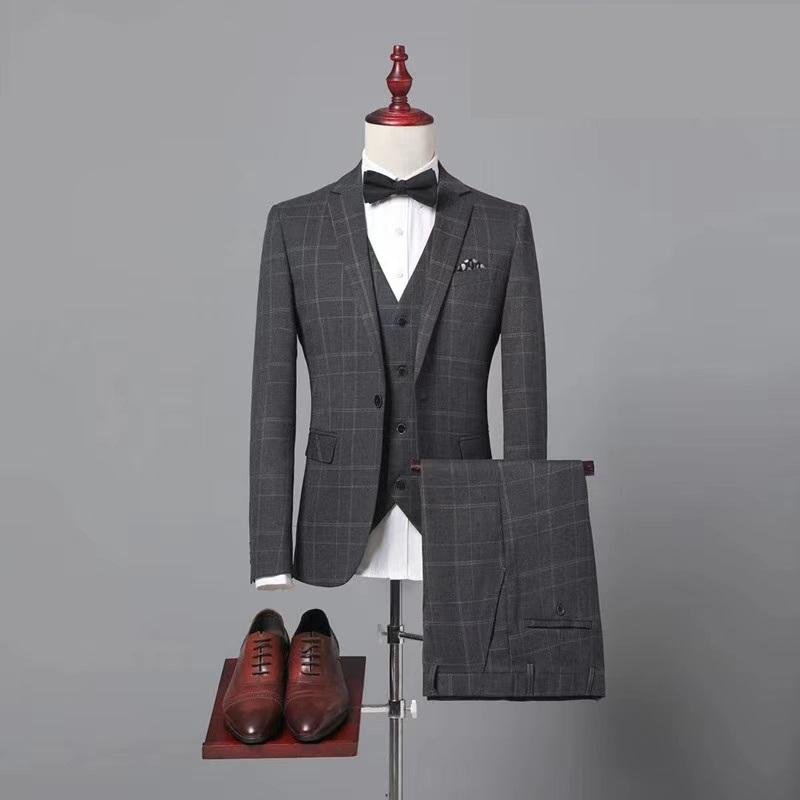 Hot Grey Tweed Herringbone Jacket Blazer Man Suit Tailored Slim Fit Suits 