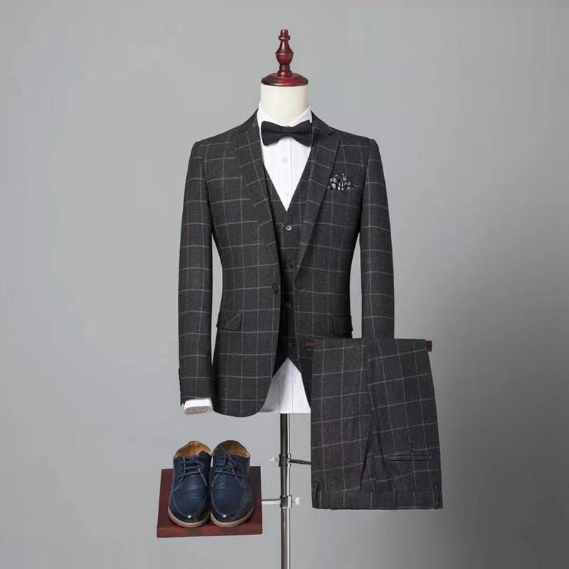 Classic Tweed Herringbone Wool Blend Men Suit 3 Pieces Blazer 