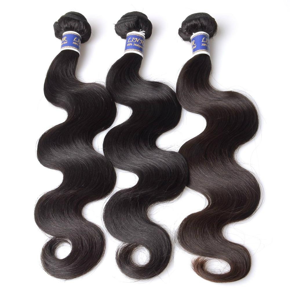 Lin Hair 100% Malaysian Virgin Human Hair Extensions Body Wave #1B 12 inch  2