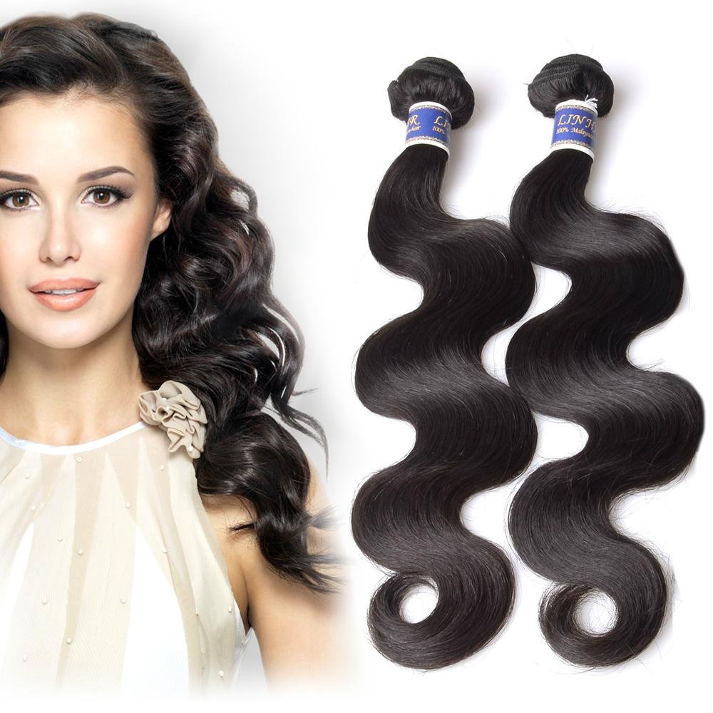 Lin Hair 100% Malaysian Virgin Human Hair Extensions Body Wave #1B 12 inch  3