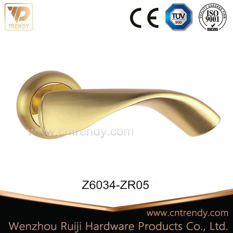 Polished Brass Zinc Alloy Interior Lever Door Handle on Rose (Z6034-ZR05)