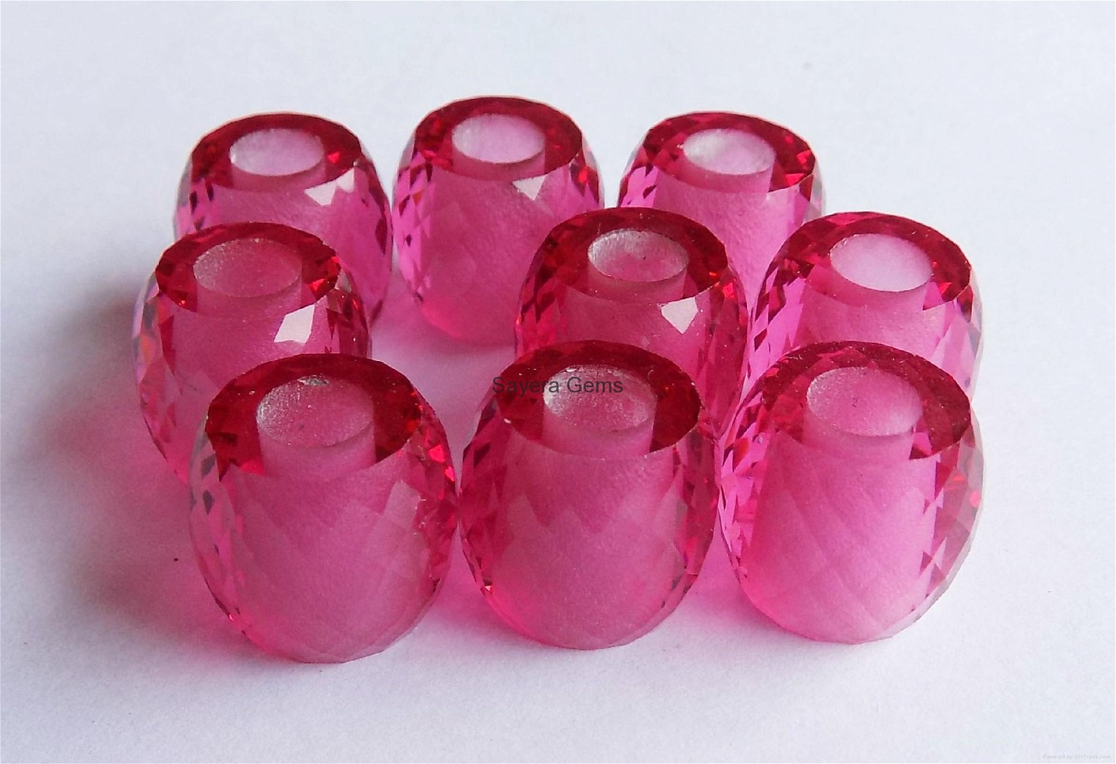 Pink Hydro Quartz-Handmade Faceted-European Barrel Big Hole Beads-13x12 mm 2
