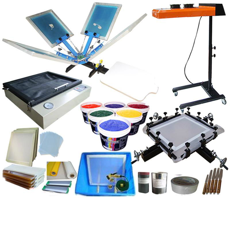 4 color 1 station silk screen printing press with flash dryer and full kits