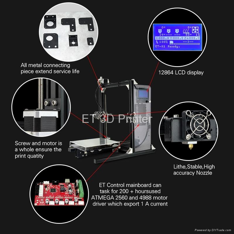 YiTe Prusa Reprap 3D Printer ET i3 Metal Wholesale 5