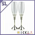 Double heart silver plated champagne flutes wedding gifts for bride and groom 