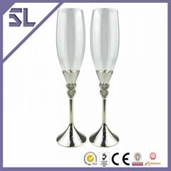 Double heart silver plated champagne