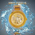 正品福康手錶機械表鏤空防水 時尚休閑腕表 金色瑞士男士手錶鋼帶 5