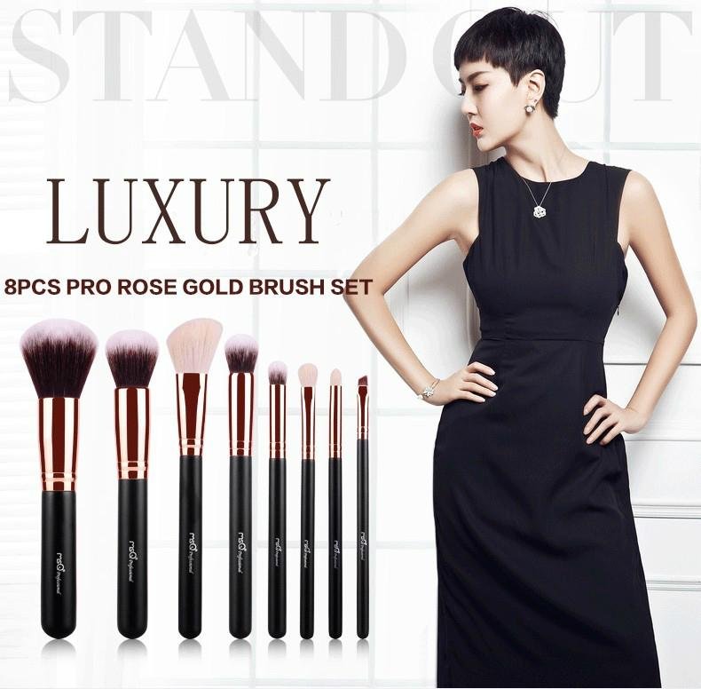 MSQ PU leather 8 piece professional makeup brush set with bag