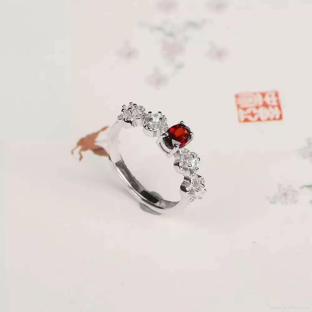 Garnet  Ring 925 silver plated rose gold （ Platinum)  2