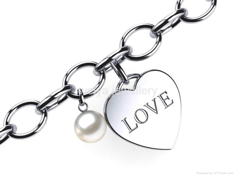 wholesale stainless steel jewelry love heart charms pearl bracelets 3